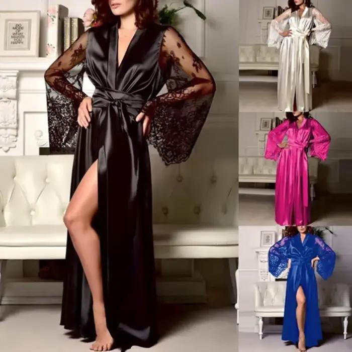 Chemise de nuit longue en dentelle pour femmes