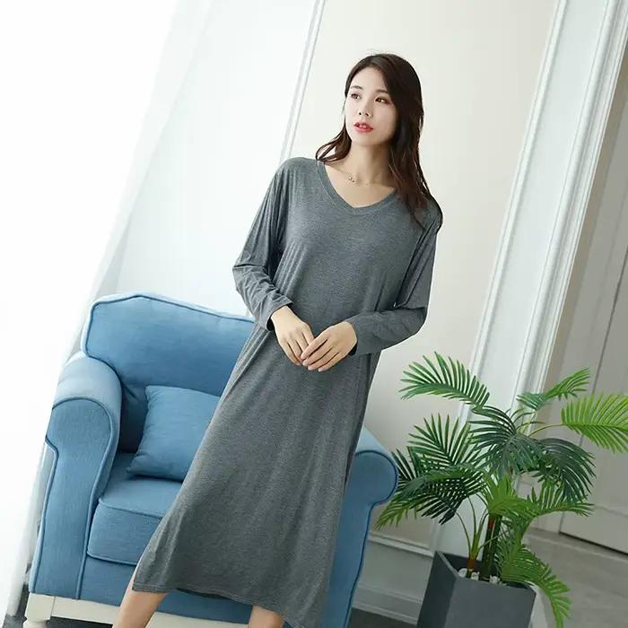 Printemps automne robe de nuit femmes ample grande chemise