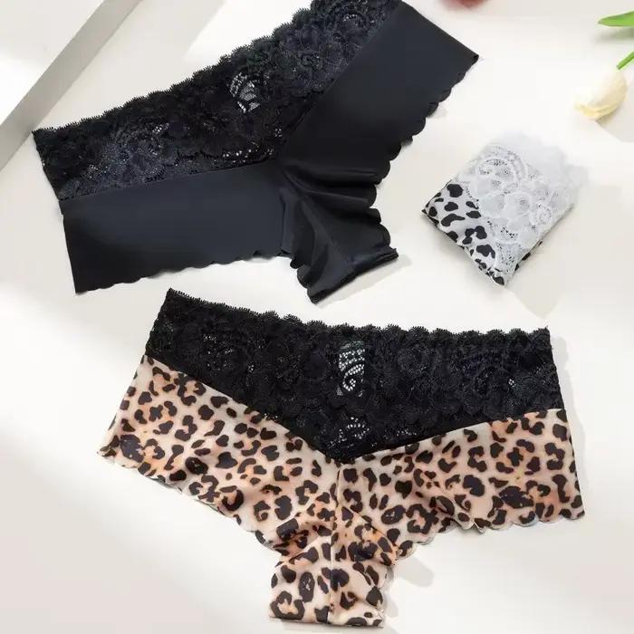 Léopard femmes culottes sans couture taille moyenne femme boxeurs Sexy sous-vêtements en dentelle confortable doux