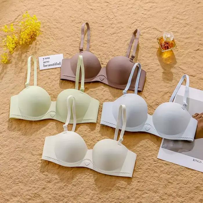 Soutien-gorge demi-tasse pour femmes, sous-vêtements antidérapants pour petits seins froncés sans marques avec réglage latéral des seins