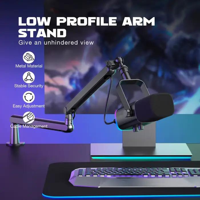 FIFINE-Microphone HONArm Ampligame, Bras de micro à profil bas réglable avec pince de montage de bureau, Rangement de câbles pour Streaming-BM88