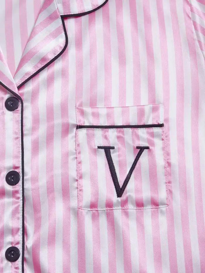 Ensemble pyjama à manches courtes et short rayé élégant pour femmes, vêtements de nuit en satin doux et confortables, idéal pour les nuits d'été détendues