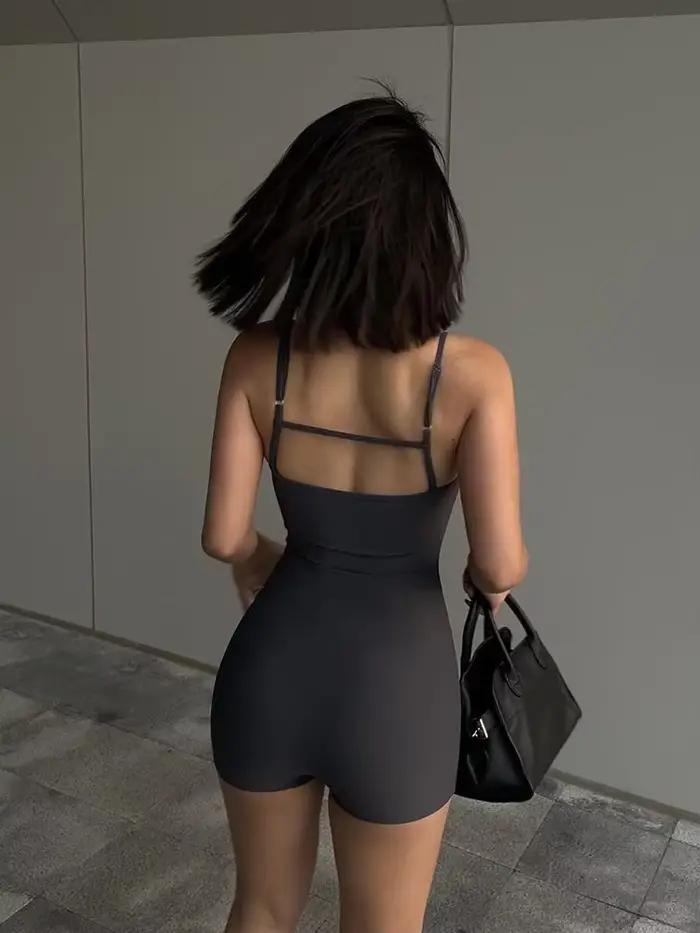 Body débardeur dos nu, couleur unie, Sexy, Camisole, combinaison pour femmes, moulante, noir, sans manches, Slim, barboteuse, vêtements Y2k, été