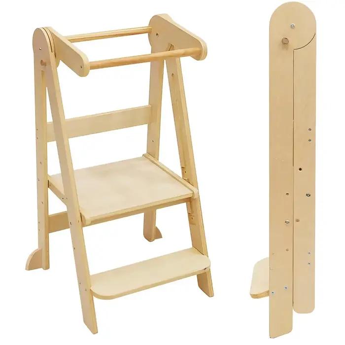 Tour pour tout-petits Tour d'apprentissage Montessori réglable 3 en 1 | Escabeau pliable pour cuisine | Bois naturel (1-6 ans)