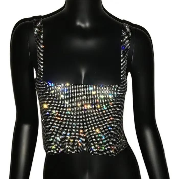 2025 paillettes discothèque dos nu strass débardeur femmes Sexy métal cristal diamants