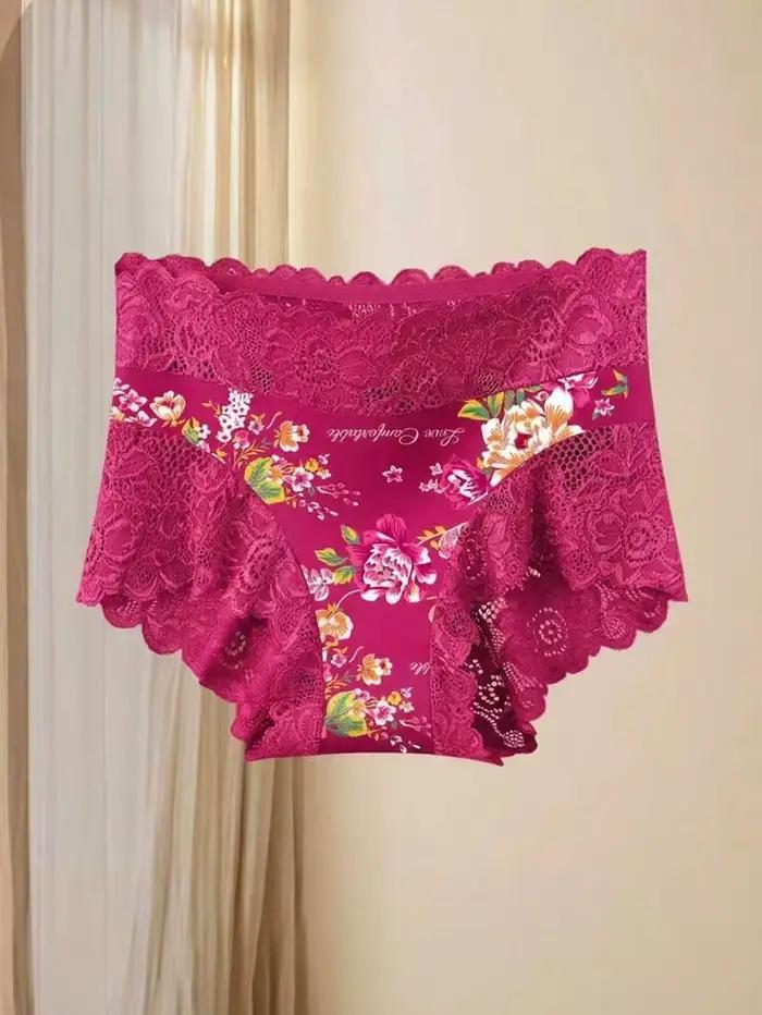 Lot de 3 culottes mi-hautes en dentelle à imprimé floral