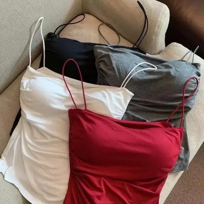 Débardeurs femmes avec soutien-gorge intégré Spaghetti sangle réservoirs pour femme couleur unie décontracté été Camis