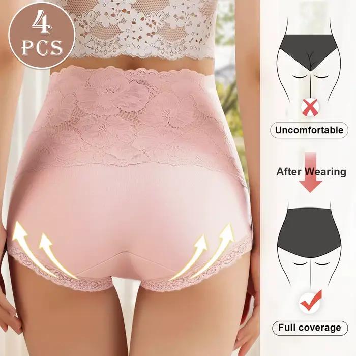 4 pièces culottes taille haute dames motif Jacquard Sexy dentelle hanche levage et mise en forme de la peau et doux confortable coton