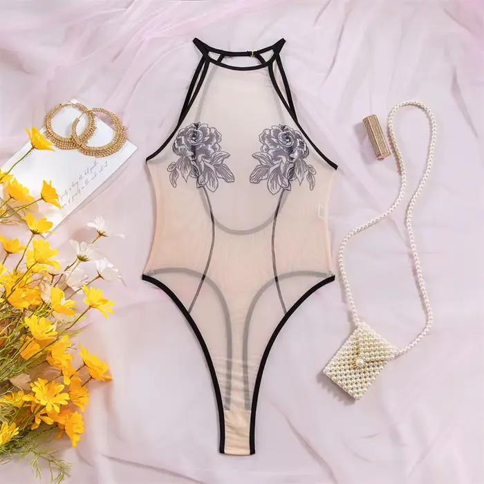 Krasapt Lingerie Sexy en Maille Transparente Rose