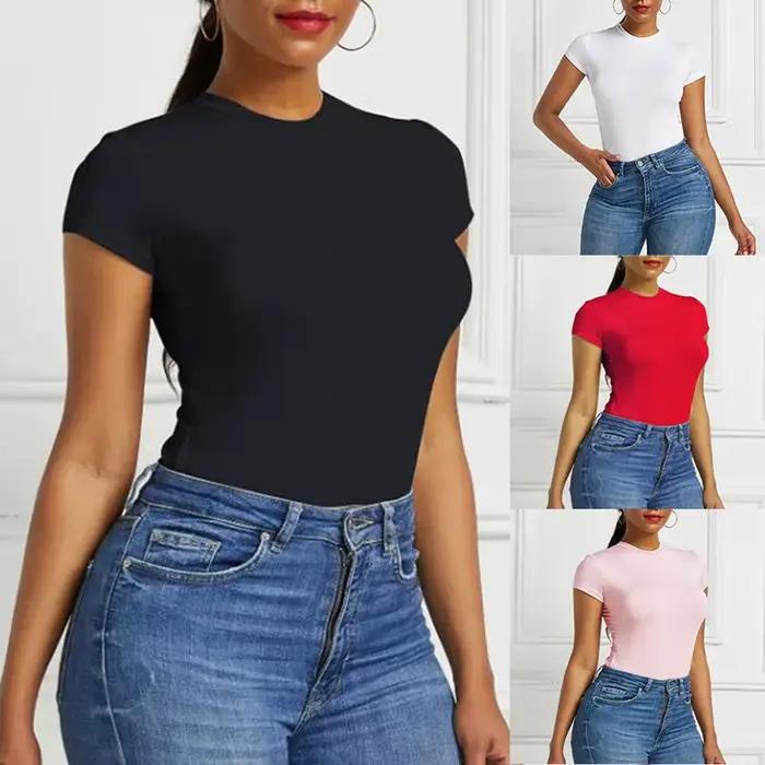 Femmes Sexy été moulante Body mode décontracté solide à manches courtes corps hauts