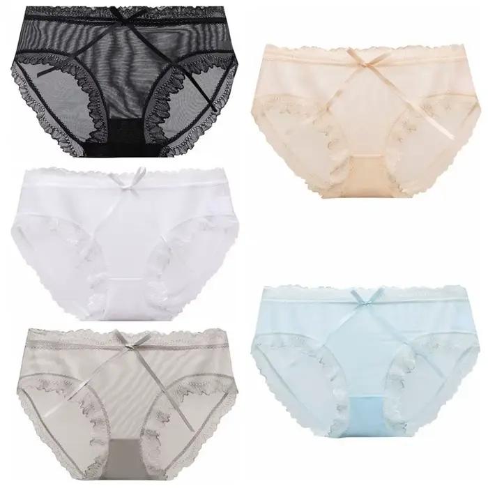 Culottes en dentelle taille basse en soie glacée avec nœud pour femme