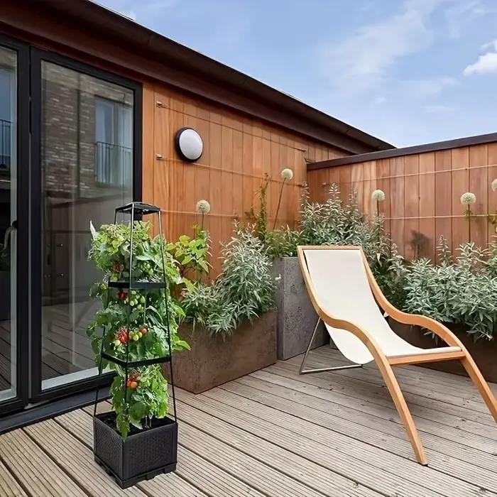 Tour à tomates avec bac de plantation auto-arrosant et treillis - pour plantes grimpantes, support de jardinage intérieur et extérieur, 1 ensemble