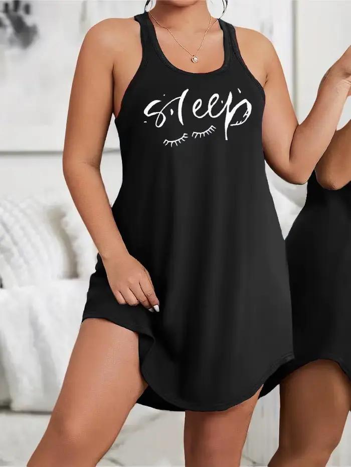 Chemise de nuit grande taille polyester à imprimé lettres style basique pour femmes occassions spéciales nuit tranquille confort durable