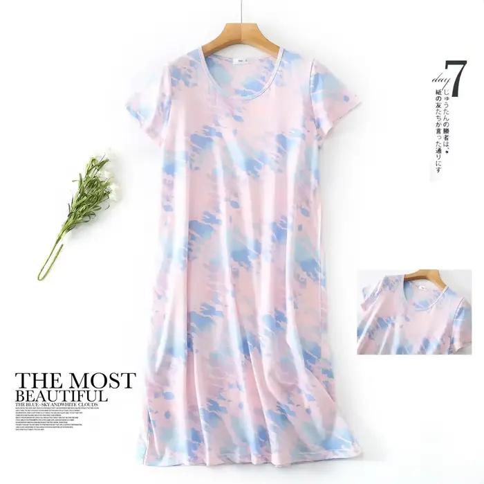 Chemise de nuit mi-longue imprimée pour femmes