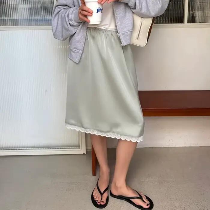 Jupe mi-longue Chic en Satin de soie pour femmes