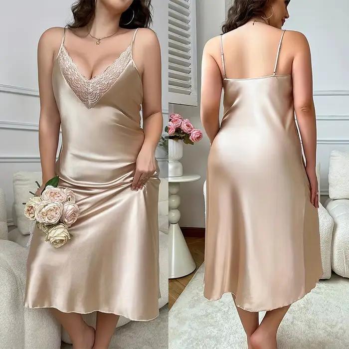 Robe de nuit longue oversize 3XL 4XL 5XL en satin pour femme