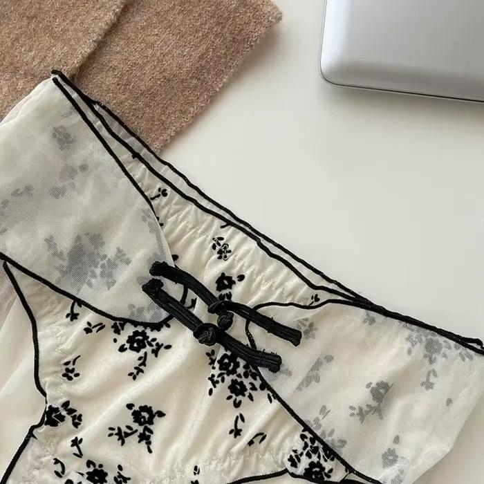 Culotte Femme Taille Basse Style Chinois à Volants et Boucles