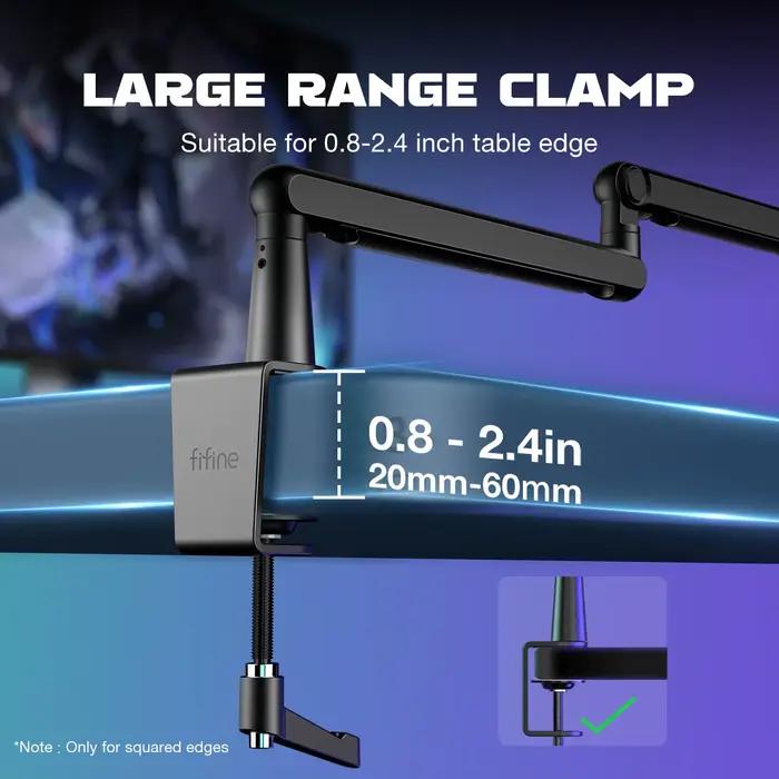 FIFINE-Microphone HONArm Ampligame, Bras de micro à profil bas réglable avec pince de montage de bureau, Rangement de câbles pour Streaming-BM88
