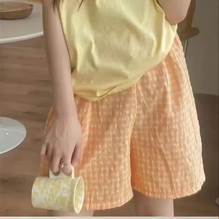 Pyjama en coton pour femmes, bas doux, imprimé à carreaux, ample, nouvelle collection été 2024