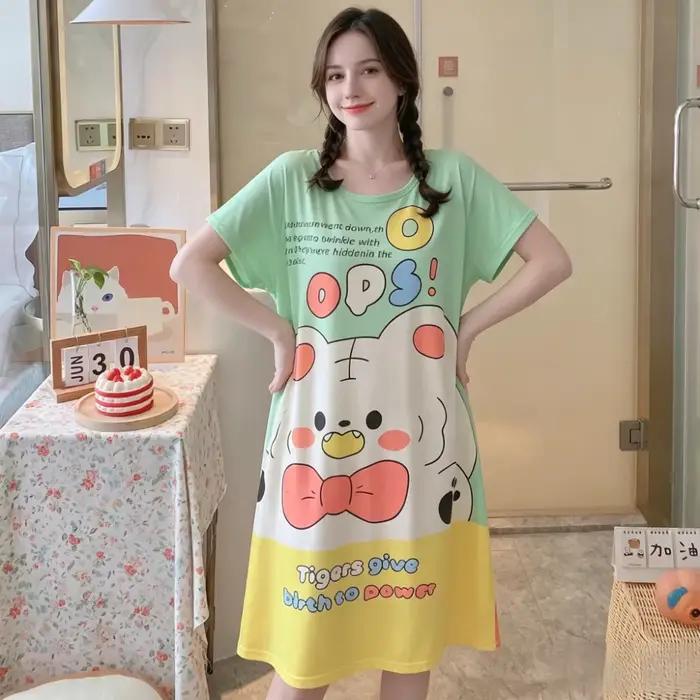 Robe de nuit à manches courtes pour filles et femmes