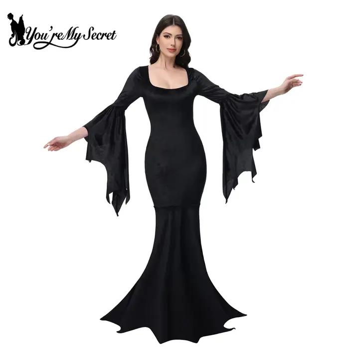 Robe de famille en queue de poisson rétro gothique, manches évasées, Halloween, Morticia Adams, Primate Black Adams, Tu es mon secret