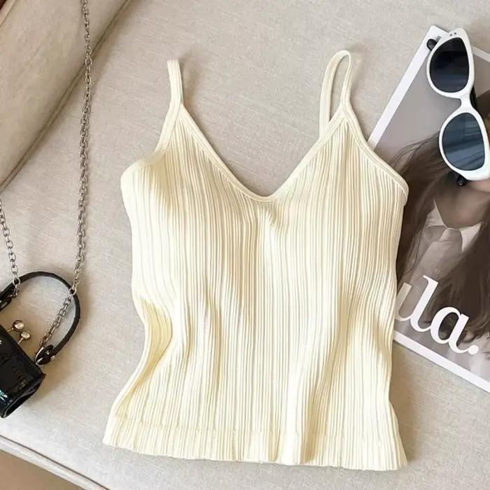 Nouvelle Camisole Col V Sans Manches, Haut Une Pièce à Bonnets Intégrés, Style Halter, Sous-vêtement, Lingerie Française pour Femme