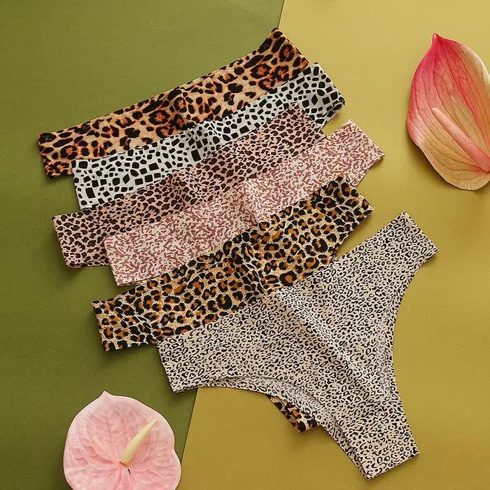 6 pièces culottes pour femmes soie sans couture sous-vêtements féminins Sexy léopard élasticité Bikini pantalon