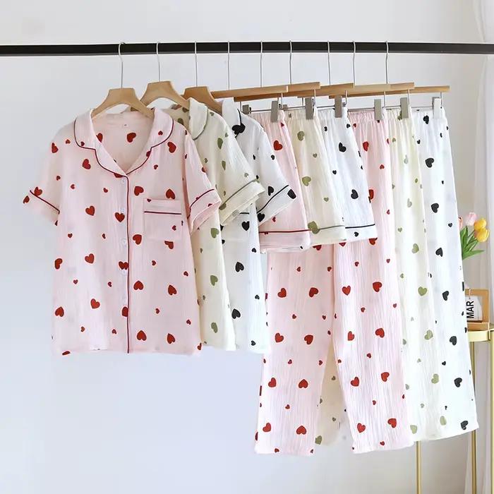 Pyjama d'été 3 pièces en pur coton pour femmes