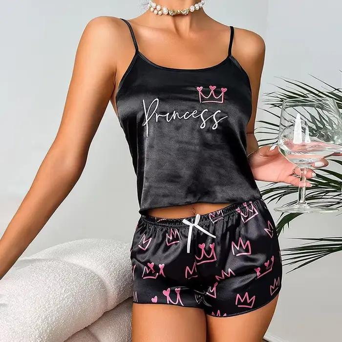 Ensemble de pyjamas en satin pour femmes, vêtements de nuit sexy, pyjamas de sommeil doux, vêtements de nuit College, pyjamas 2 pièces