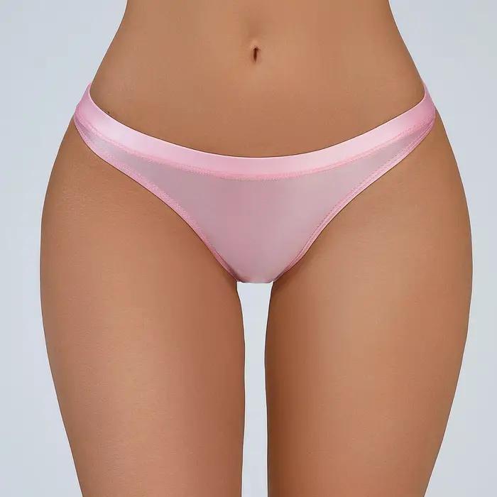 Bikinis culottes pour femmes mode soyeux brillant taille basse slips Transparent sans spectacle sous-vêtements Sexy couleur unie tongs en coton