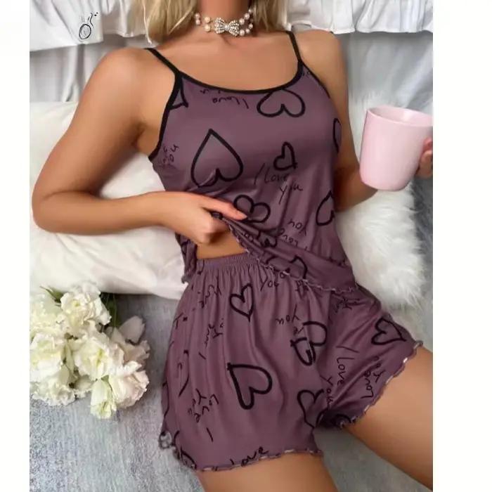 Ensemble pyjama imprimé en forme de cœur pour femmes