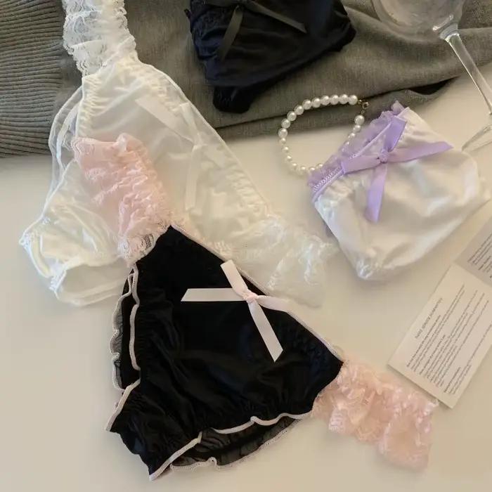 Culotte femme dentelle à volants Satin sous-vêtements Sexy