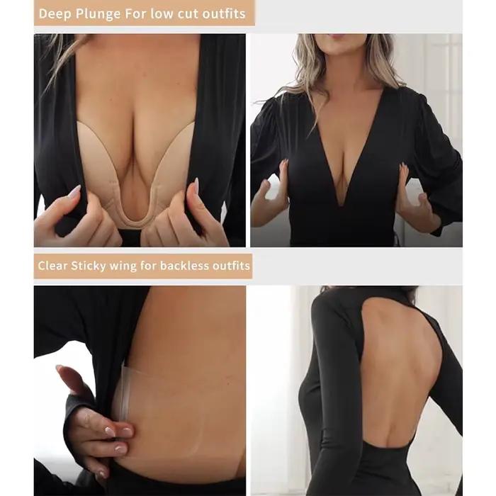 Soutien-gorge adhésif push-up sans bretelles à décolleté plongeant pour femme