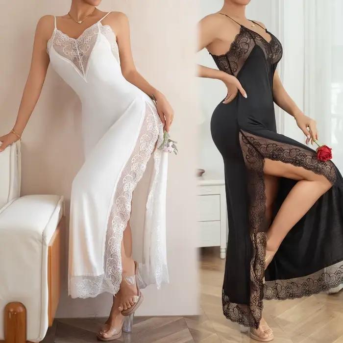 2025 nouvelle mode asymétrie col en v chemise de nuit Sexy femmes dentelle Patchwork sans manches sangle vêtements