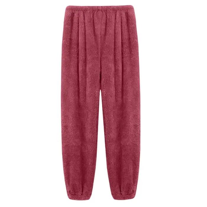 Femmes velours pyjama pantalon taille élastique maison décontracté chaud laine