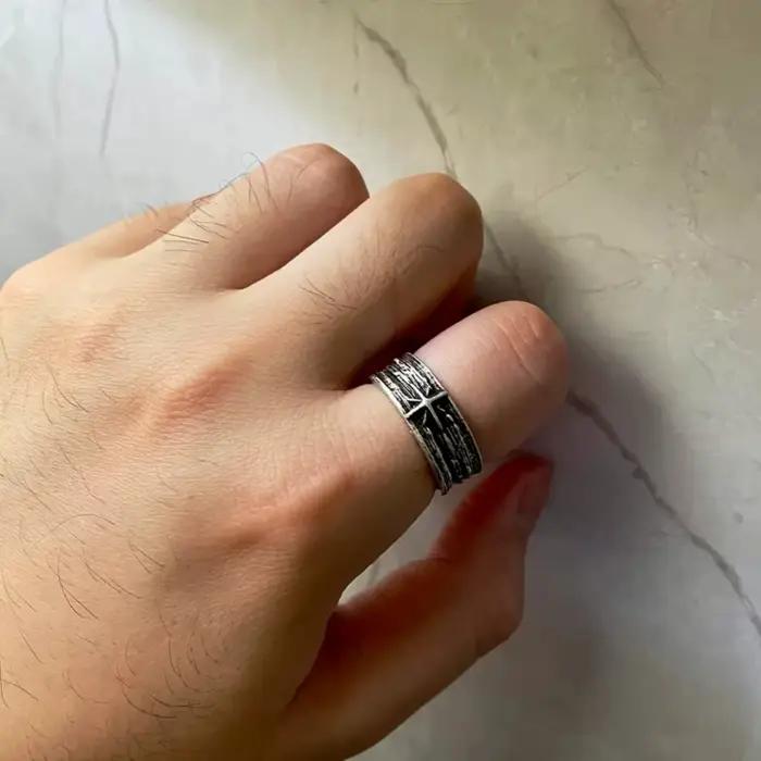 Bague ouverte réglable unisexe en argent, style punk gothique, nuit étoilée, rétro, bijoux faits à la main, cadeau pour hommes et femmes