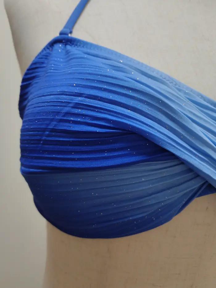 Ensemble bikini bleu pour femmes maillots de bain ensemble bikini licou bleu avec haut et bas de bikini