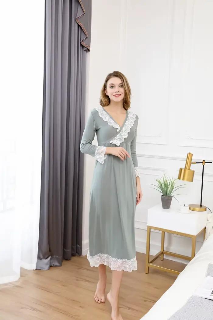 Chemise de nuit à col en V profond pour femmes