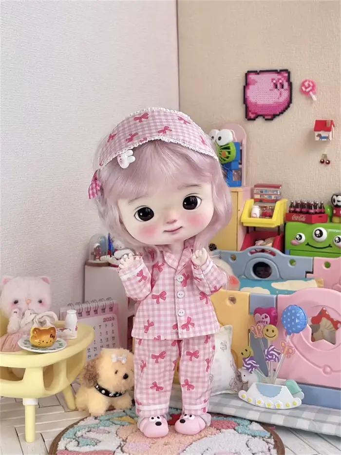 Ensemble pyjama à carreaux multicolores rose bleu Blythe Spot, vêtements d'inventaire, grande tête Diandian, mignon cinq couleurs, accessoires de poupée BJD
