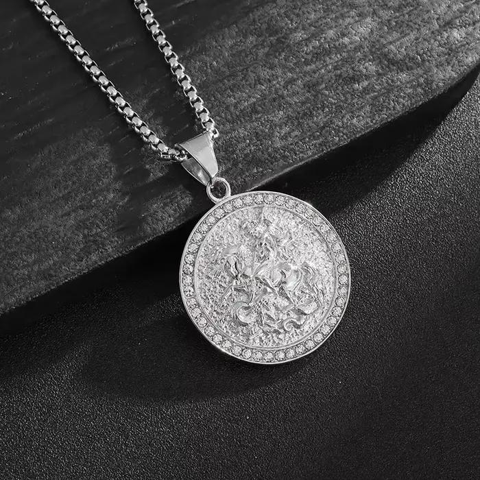Saint George Dragon Slayer chevalier pendentifs titane acier hommes femmes personnalisé Hip Hop collier bijoux
