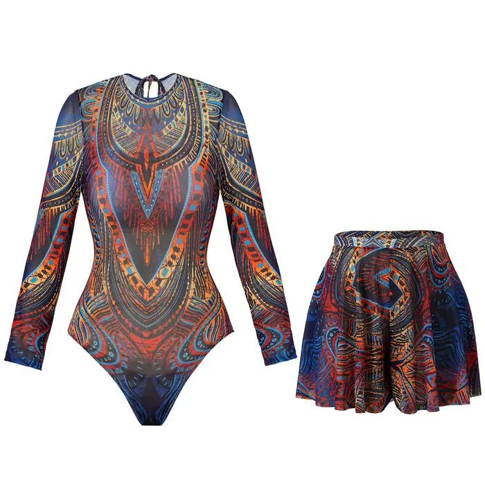 Maillot de bain en maille avec pantalons longs et robe de bain, manches longues, vêtements de plage en maille, Sexy, taille haute, vêtements de plage intelligents, nouvelle collection 2025