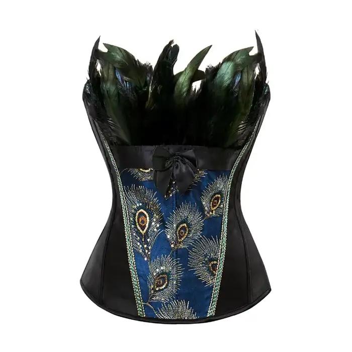 Caudatus Corsets et Bustiers paon broderie princesse Burlesque surbuste Corset gothique plume vêtements corps Shaper Bustier