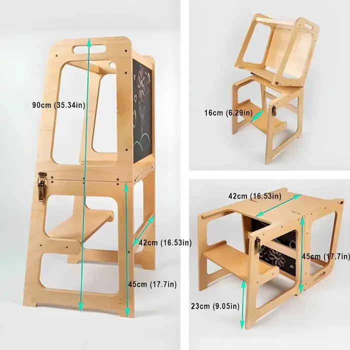 Tour pour tout-petits, tabouret de cuisine, aide pour les tout-petits, tour d'apprentissage en bois avec tableau, tour sur pied de cuisine avec Rail de sécurité