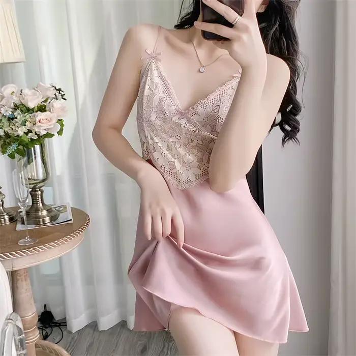 Femmes Satin chemise de nuit Sexy sans manches