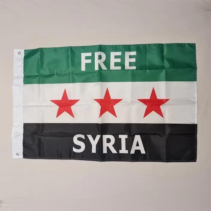Drapeau syrien personnalisé 90x150cm, bannière populaire gratuite 100% Polyester de haute qualité pour la décoration et la suspension