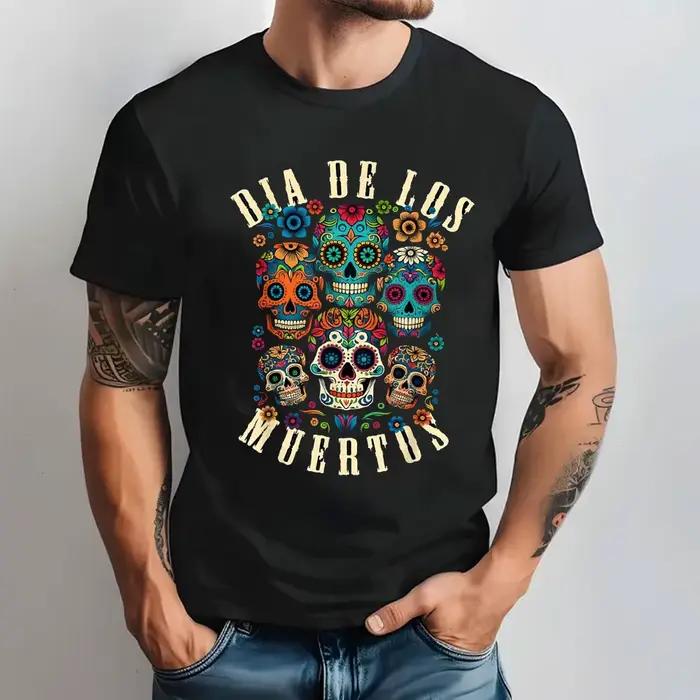 Dia De Los Muertos jour des morts crâne drôle unisexe t-shirts graphiques t-shirts col rond hommes coton t-shirt vêtements De fête Streetwear