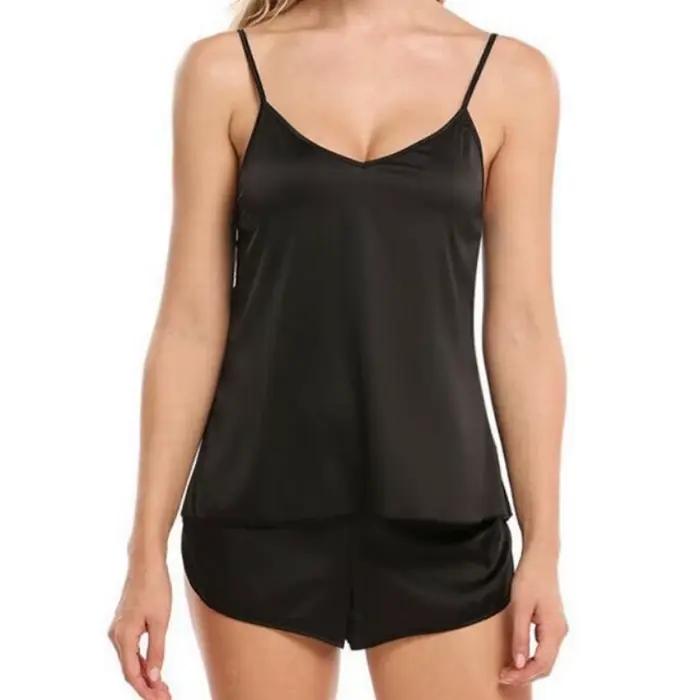 Sexy femmes pyjamas ensembles vêtements de nuit pour femme Spaghetti hauts sans manche + shorts maison costume été Cami