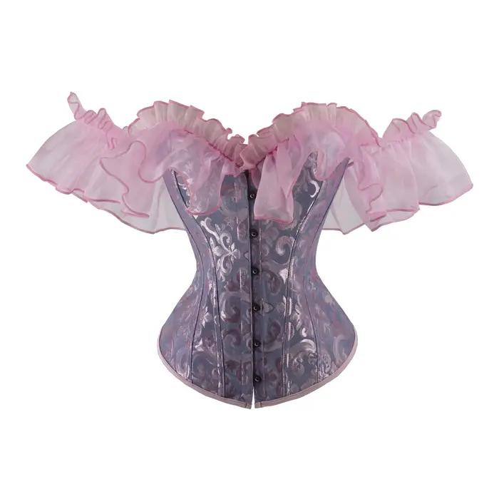 Corset blanc pour mariée, Bustier à lacets, manches courtes, à volants, gilet de fête, tenue Sexy, Vintage, Burlesque