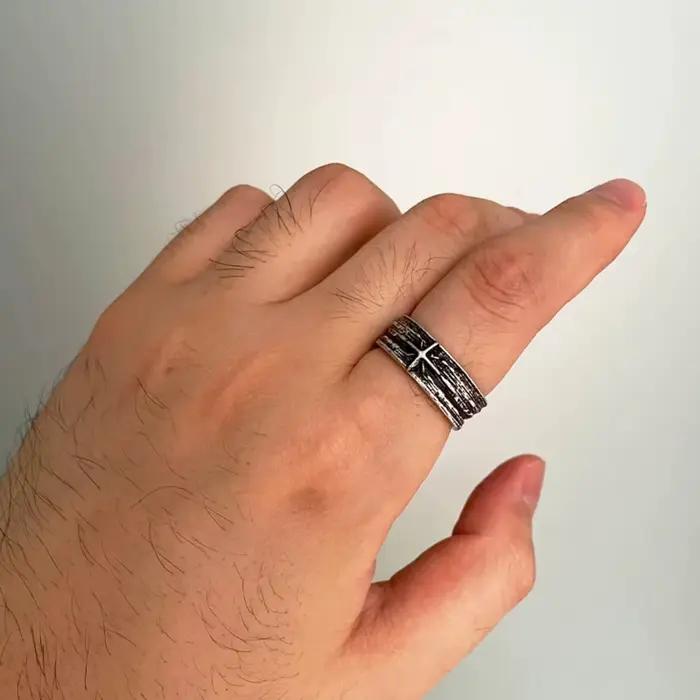 Bague ouverte réglable unisexe en argent, style punk gothique, nuit étoilée, rétro, bijoux faits à la main, cadeau pour hommes et femmes