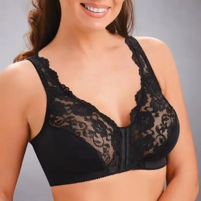 Grande taille dentelle soutien-gorge femme solide noir blanc fermeture avant Bralette